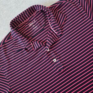 Johnnie O Mens Navy Pink Stripe Polo Shirt Short Sleeve Size Medium Golf Casual